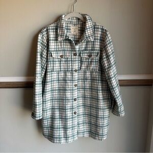 Hayden Wool Blend Green Cream Plaid Textured Jacket Button Up